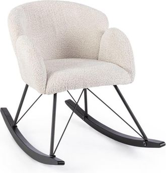 Konte Design Sillón de tela efecto bouclé natural, patas de madera de caucho