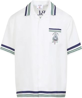 Casablanca Hotel Emblem Cuban Collar Short-Sleeve Shirt - Heren - Korte mouwen Overhemden - Wit - L - Overhemden