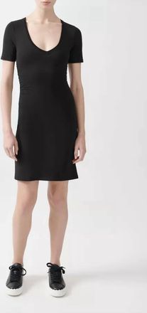 ATM Anthony Thomas Melillo Short Sleeve V-Neck Side Ruched Dress In Black