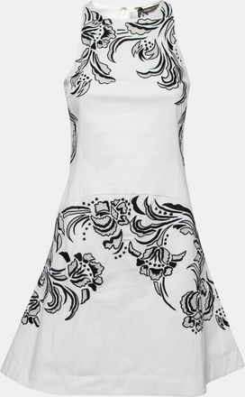 Roberto Cavalli White Cotton Poplin Contrast Embroidered Sleeveless Dress