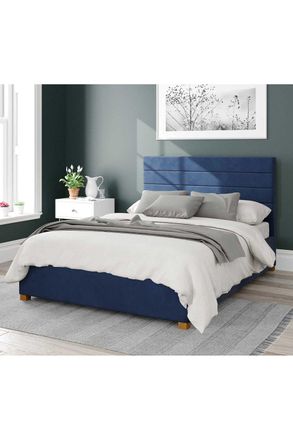 Aspire Home Accents Kelly Upholstered Ottoman Storage Bed, Plush Velvet Fabric in Navy | Size: Super King