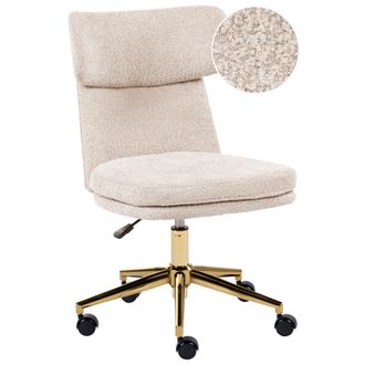 Beliani Silla De Oficina De Boucl&eacute; Sin Brazos Giratoria Con Ajuste De Altura Beige Claro Granby