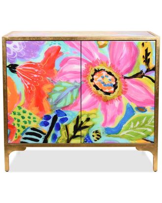 Empire Art Direct Secret Garden Floral Ii Console On Beveled Reverse Printed Art Glass With Iron Gold-Leafed Frame
