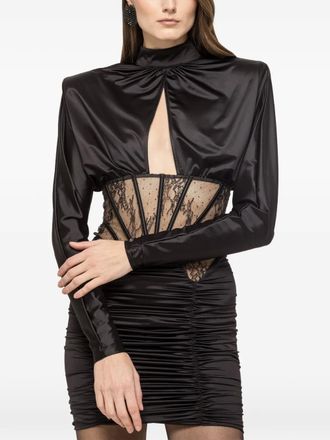 Nissa lace-insert satin mini dress - women - Spandex/Elastane/Nylon - 36 - Black