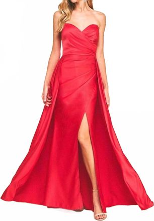 Maniju Satin Slit Gown In Red