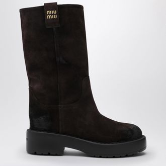 Miu Miu Stivale in pelle scamosciata marrone testa di Moro