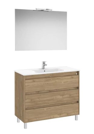 Roca Mueble Lavabo 1000mm Tenet 3 Cajones + Espejo Y Aplique Led Nogal