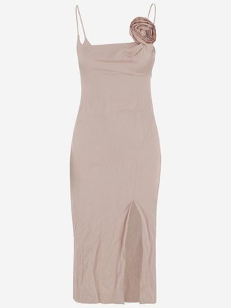 Blumarine Pink 3D Rose Crinkled Satin Dress