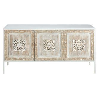 Maisons du monde Aparador con 3 puertas de metal blanco y mango esculpido 155 cm