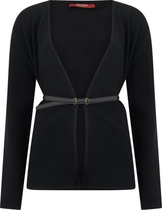 Max Mara Truien & Vesten, Dames, Zwart, L, Polyester, Cardigan met dunne riem