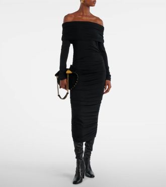 Veronica Beard Tinette Midi Ruched Dress In Grizzly