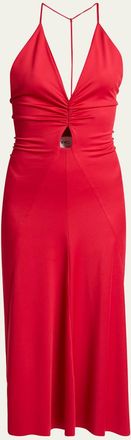 Victoria Beckham V-Neck Ruched Cami Midi Dress