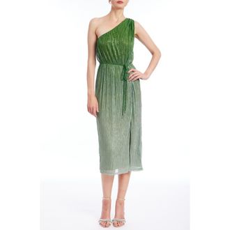 Badgley Mischka Belted One-Shoulder Dress in Green Silver at Nordstrom Rack, Size 10