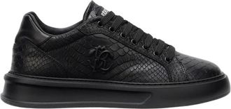Roberto Cavalli Snake-Embossed Sneaker Met Monogram RC - Dames - Sneakers - Zwart - 37 EU - Leer - Schoenen