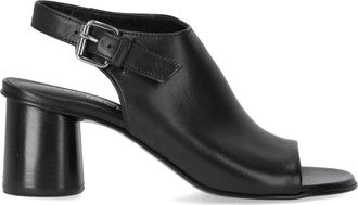 Elena Iachi Zijden sandaal met hak en open teen - Dames - Sandalen met hakken - Zwart - 36 EU - Leer - Schoenen