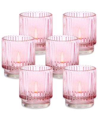 Kate Aspen Set Of 6 Ribbed Glass Votive Candle Holders