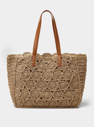 Simons Womens Braided straw squared tote bag