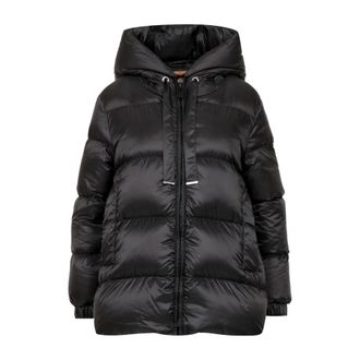Max Mara Jassen, Dames, Zwart, L, Leer, Seia Short Down Jacket