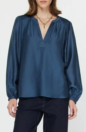 Current Air Split Neck Blouse In Saphhire Blue