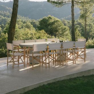 Sklum Set De Mesa Ovalada 260x110 Cm En Cemento Aurean Y 10 Sillas De Director Plegables De Jard&iacute;n En Madera De Acacia Olivia Sklum