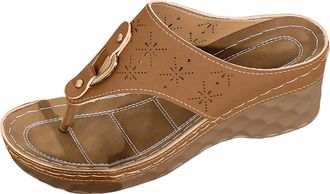 Generic Womens Wedge Sandals Summer with Cut Out Casual Comfortable Flat Sole Slides Breathable Fashion Outdoor Floral Flip Flops for Daily Walking (Brown, 6.