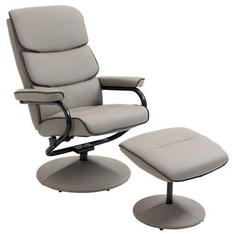 HOMCOM Faux Leather Recliner Chair w/ Ottoman Swivel Lounge Seat w/ Footstool | TJ Hughes