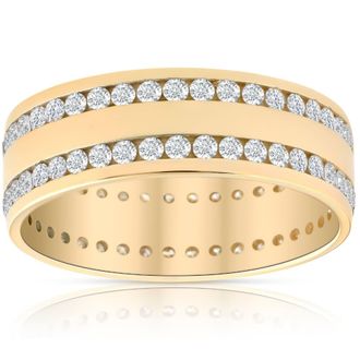 Pompeii3 Mens 1 3/8Ct Diamond Eternity Ring 10k Yellow Gold Double Row High Polished