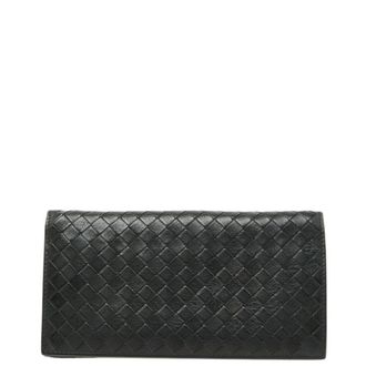 Bottega Veneta Intrecciato Black Leather Long Wallet (Bi-Fold) (Pre-Owned)