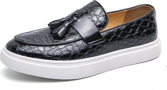 Generic Loafers Slip On Shoes for Men Casual Dress Leather Prom Tassel Loafers Wedding Fashion Tuxedo Walking Shoes (Black,8.5)