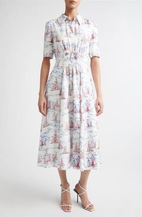 Emilia Wickstead Khloe Print Silk Midi Shirtdress in Boat Print at Nordstrom, Size 12