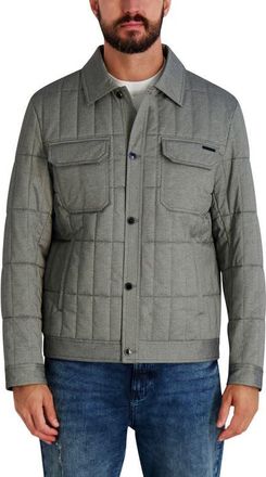 Karl Lagerfeld Quilted Herringbone Shirt Jacket in Grey at Nordstrom, Size Xx-Large