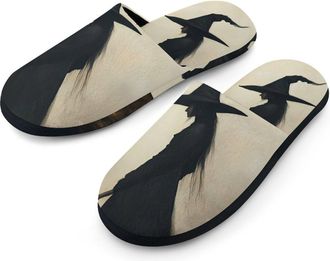 Generic Witch Female Mens Slippers Flannel Warm House Shoes with Rubber Anti-Slip Sole Slip On for Home Outdoor