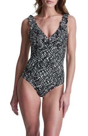 DKNY Ruffle V-Neck One-Piece Swimsuit in Crosshtch at Nordstrom Rack, Size Xx-Large