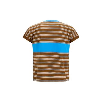 Versace Striped Cotton with Embroidered Logo T-Shirt - Brown