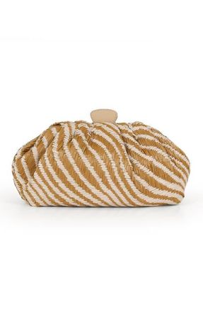 Badgley Mischka Indigo Tiger Jacquard Raffia Pouch Clutch in Natural Combo at Nordstrom, Size Medium