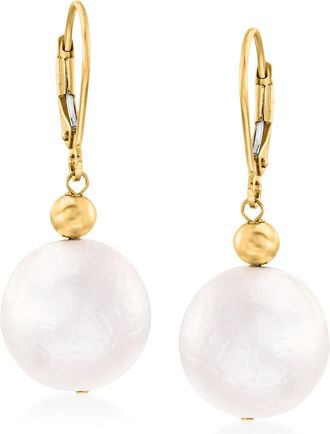 Ross-Simons 13-14mm Cultured Pearl Drop Earrings in 14kt Yellow Gold