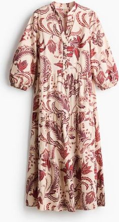 H&M Tiered Midi Dress in Light Beige/patterned at Nordstrom, Size Xx-Small