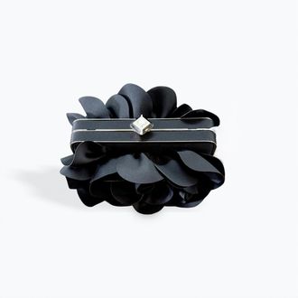 Cejon 3-D Laser Cut Floral Clutch In Black
