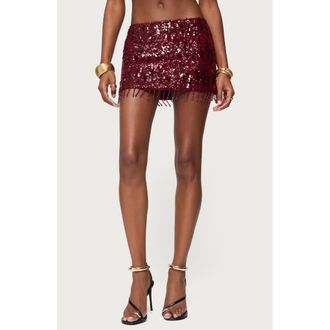 Edikted Dalis Fringe Sequin Miniskirt in Burgundy at Nordstrom, Size X-Small