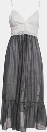 Sandro White /navy Blue Striped Lace & Crepe Midi Dress