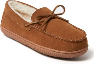 Dearfoams Mens Douglas Genuine Suede Moccasin House Shoe Slipper