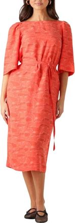 Object Oranje Midi Jurk met 3/4 Mouwen - Dames - Casual kleedjes - Oranje - S - Denim - Kleedjes