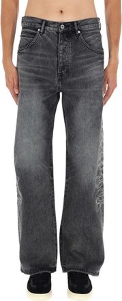 Purple Straight-Leg Black Jeans With Gothic Lettering Detail