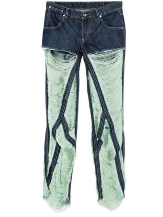 Off-white shredded jeans - women - Polyester/Cotton/Polyester/Cotton - 26 - Blue
