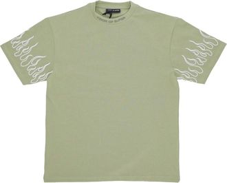 Vision Of Super Groene Heren T-shirt met Vlammenborduursel - Heren - T-shirts - Groen - XS - Katoen - Tops