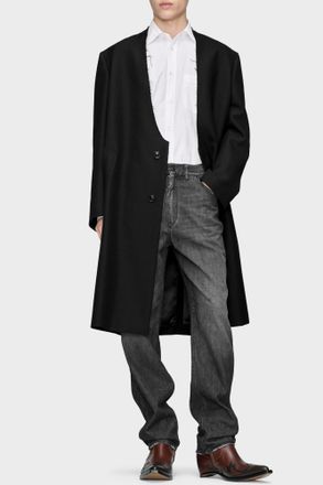 Maison Margiela Wool Coat With Raw-edge Finish, Mens, Black