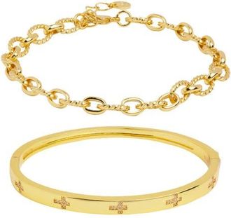 Argento Vivo Cross & Link Set of 2 Bracelets in Gold at Nordstrom