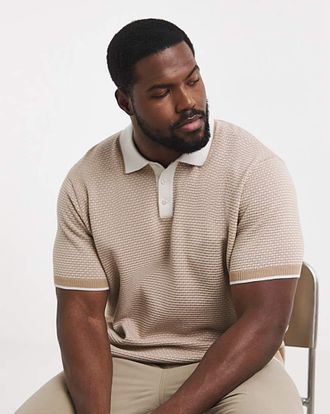 Jacamo Geo Patterned Short Sleeve Knitted Polo