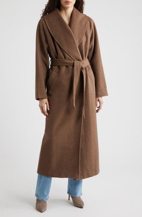 House of CB Cocoon Wool Blend Shawl Collar Coat in Brown at Nordstrom, Size X-Small