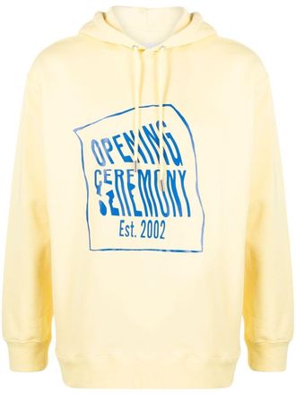 Opening Ceremony warped logo-print cotton hoodie - men - Cotton/Cotton - L - Yellow